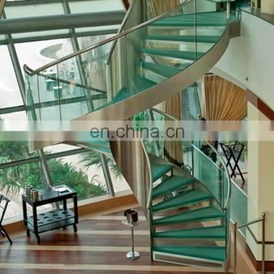 Custom Glass Color Indoor Outdoor Tempered Glass Railing Treads Spiral Staircase