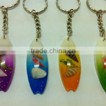 Surfboard Keychain inside with shell Seaweed conch accessories,Sea Shell Decorative Keychain