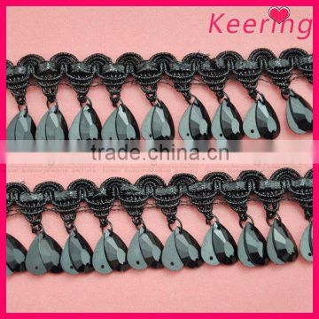 wholesale black braid trim and black drop beaded fringe from guangzhou WTP-1287