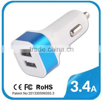 high quality Portable Dual USB 3.4A Car Charger for Mobile Phone