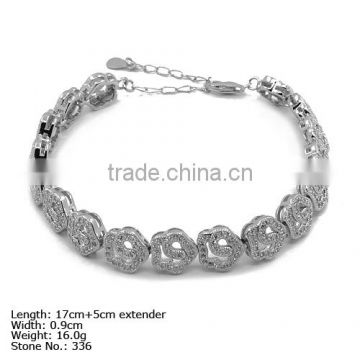 [BZ4-0026] 925 Silver Bracelet with CZ Stones Flower Bracelet for Young Girl Wide Silver Cuff Bracelet