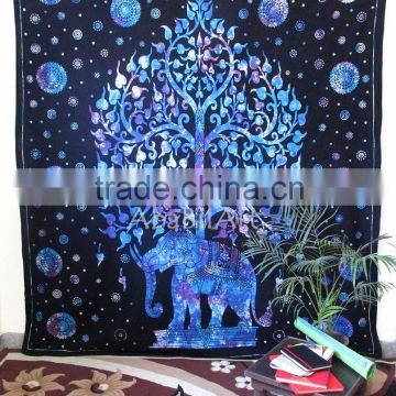 Indian Elephant Tree of Life Tie n Dye Wall Hanging Tapestry
