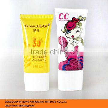50ml flat sun block tubes container for cc cream and SPF 30 cream