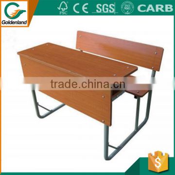 Double seat school furniture desk with bench
