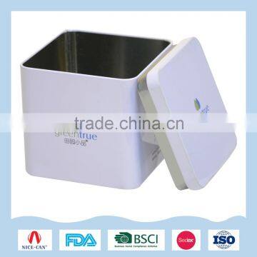 Fashion Square White Durable Metal Tin Box