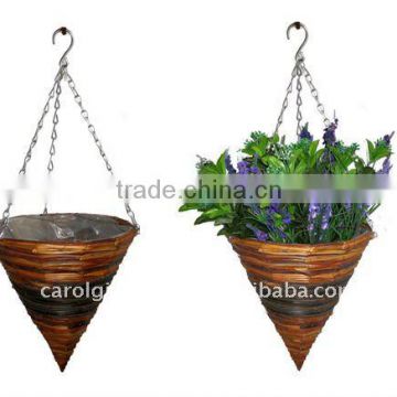 Fern and Rattan Cone hanging planter - Rattan hanging basket - Fern and Rattan hanging flower pot