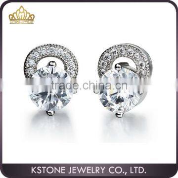 KSTONE Fashion Emerald Cut Simulated Sapphire White Gold diamond stud earrings