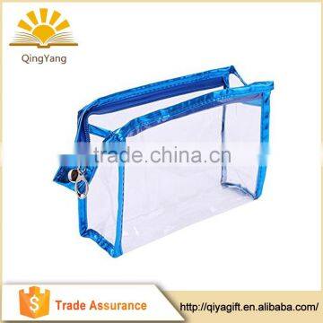 Wholesale transparent PU taping cosmetic clear pvc zipper bag