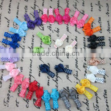 4.5cm Alligator Clips with Polka Dot Ribbon Covered with Rose Flower for Girls Hair Clips Hair Accessories