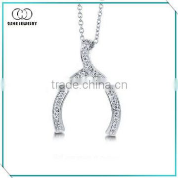 2SHE Fashion silver wishbone cz pendant
