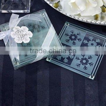 engraved snowflake personalized glass coaster on sale