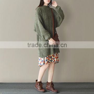 Korean Fashion Institute of Art RETRO Elegant Clean Wind Sleeve Head Bat Sleeve Fine Wool Dress Unique Sweater