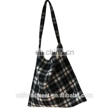 New check handbag leisure wollen cloth shoulder bag for women