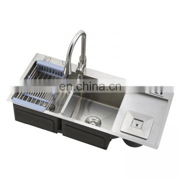 Unique design handmade stainless steel kitchen sink with faucet and drainer