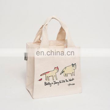 Eco friendly wholesale cat illustration canvas mini tote bags for shopping