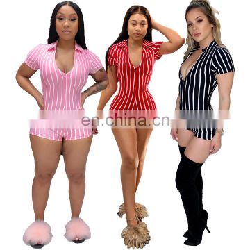 2020 summer lace up stripe printing fashion one piece outfit for sexy women