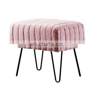 Modern home use stool tufted velvet ottoman stool with metal legs living room pink ottoman