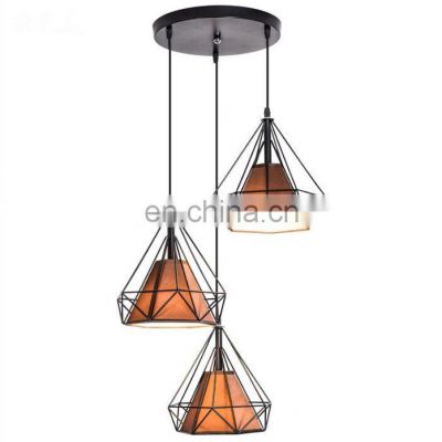 Creative 3 Heads Pendant Light Iron Cage Chandelier For Dining Room Indoor Decor