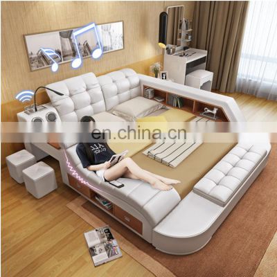 2021 Modern style leather sofa wood beds room furniture for home or hotel