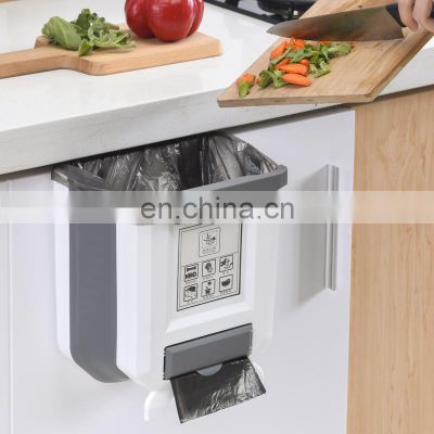 Wholesale Modern Eco Friendly Commercial Household Silicone Slim Mini Food Garbage Folding Hanging Plastic Kitchen Trash Can