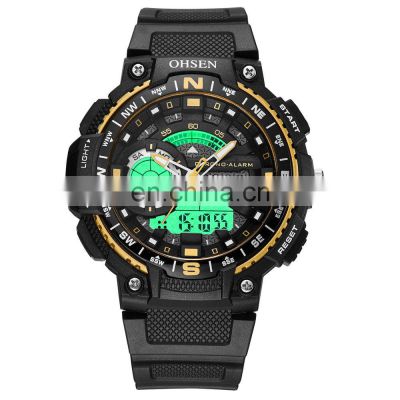 2018 OHSEN AD1705 Men Waterproof Watches Led Digital Quartz Electronics Black Chronograph Functional Wristwatches