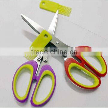 New hot Stainless steel 5 blade Kitchen herb scissors set multi layers kitchen scissors PP+TPR