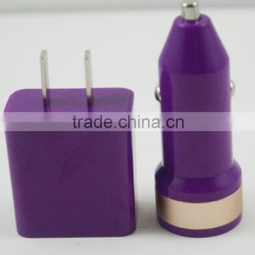 Purple 1 Set USB Car Charger +USB Charger For travel charger set