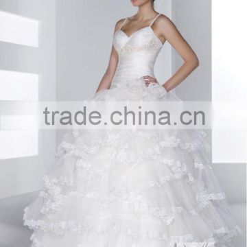 Spanish design Ball Gown Wedding Dress / Gown Embroided with flowers and Drapery High Quality Mesh