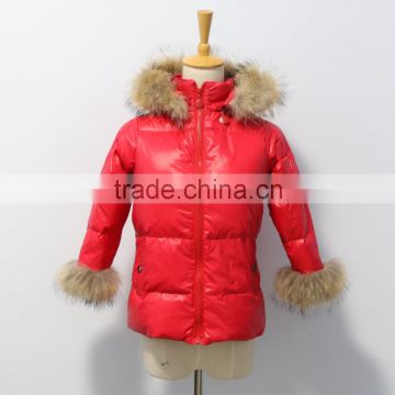 Winter Warm Candy Color Thin Slim Down Coat Jacket with raccoon fur trim