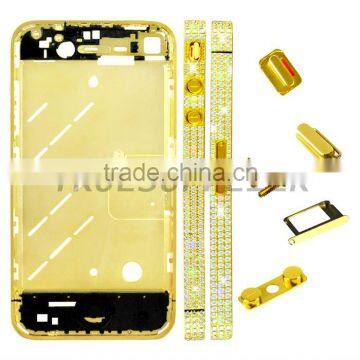 Diamond Middle Plate Housing Faceplates 24K Gold For Apple iphone 4