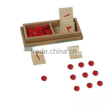 Montessori wooden educational material for arabic cards and counters