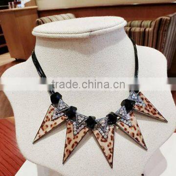 leopard inverted triangle leather string necklace