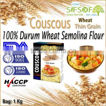 Couscous. 100% Durum Wheat semolina flour. Premium quality Couscous. Couscous Thin Grain Bag 1Kg.
