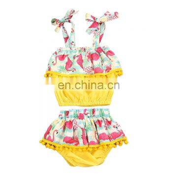2020 Summer Baby Girls Set Flamingo Printed Vest Shorts