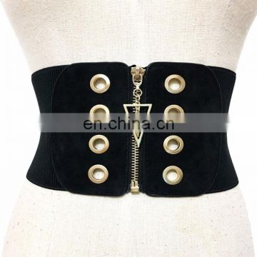 TWOTWINSTYLE Wide Belt For Women Elastic Zipper Patchwork High Waist Slim Belts Fashion