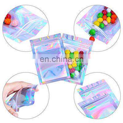 Flat 3 Side Seal Holographic Mylar Ziplock Iridescent Aluminum Foil Zip Lock Plastic Bag Small