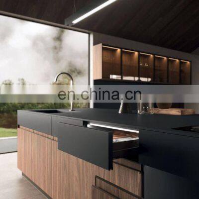 Modern design Melamine Italy style kitchen cabinet with LED light glass wall cabinet