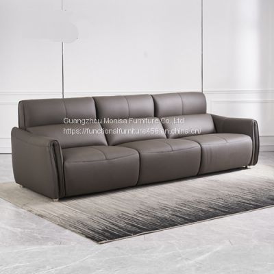 Italian-Style Nappa Leather Multi-Function Sofa Home Living Room Is Very Simple Three-Seat Combination Electric Leather Sofa