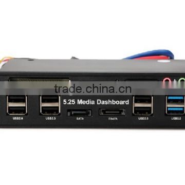 5.25"PC Media Dashboard Multi-Function Front Panel 2-Port USB 3.0 +6-Port + USB2.0 All In 1 Card Reader + eSATA+ SATA+Auido Port