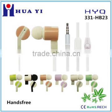 ISO9001 cute earpiece, flat cable good sound earphone, earphone with mic,earphone for mobile