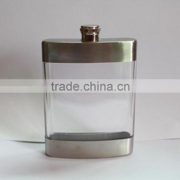 7oz stainless steel and acrylic material hip flask