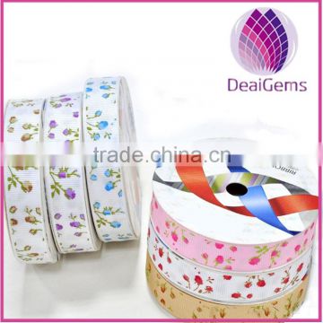 Flower grosgrain ribbon,5/8 inch with single-side printed flower,bowknot,100yards / roll.