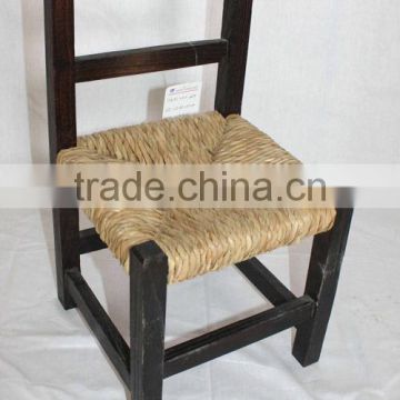 vintage black seagrass woven seat solid wood baby chair with lidder back