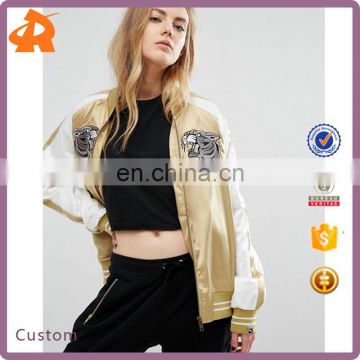 OEM factory small quantity cheap price bomber jacket ladies fashion clothing embroidery jacket