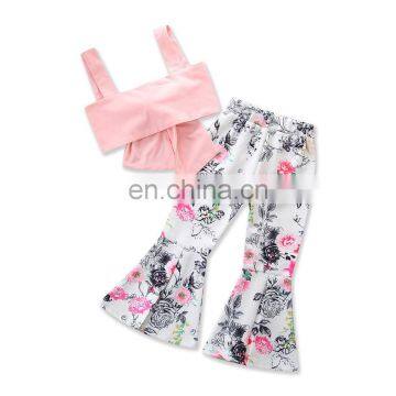 Newest Design Kids Sets Pink Slip Top And Flower Long Trousers Backless Summer Kids Girl Outfits