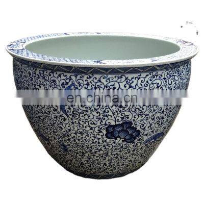 32inches Width Large Chinese Hand Painted Blue And White Ceramic Flower Pots