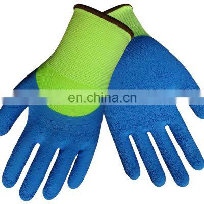 Water Proof 13 Gauge Fluorescence Yellow Nylon Coated Foam Latex Gardening Work Gloves