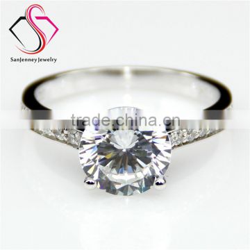 Round Brilliant Cut Esdomera Moissanite Solitaire 4 Prong 1 Carat 6.5mm Center Accents 14k White Gold Diamond Engagement Ring