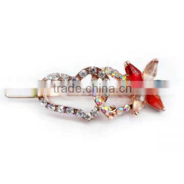 Double Heart Hair Pin With Colorful Glass Beads Flower