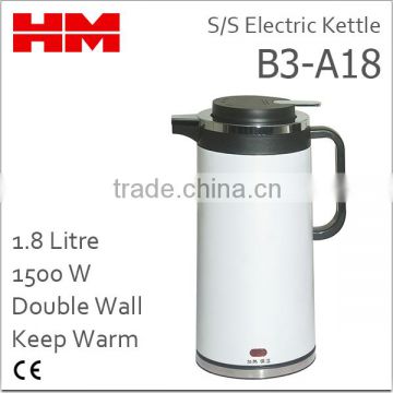 Stainless Steel Double Wall Electric Kettle B3-A18 White